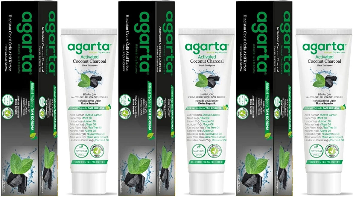 Agarta Doğal Diş Macunu 100ML Aktif Karbonlu (3 Lü Set)