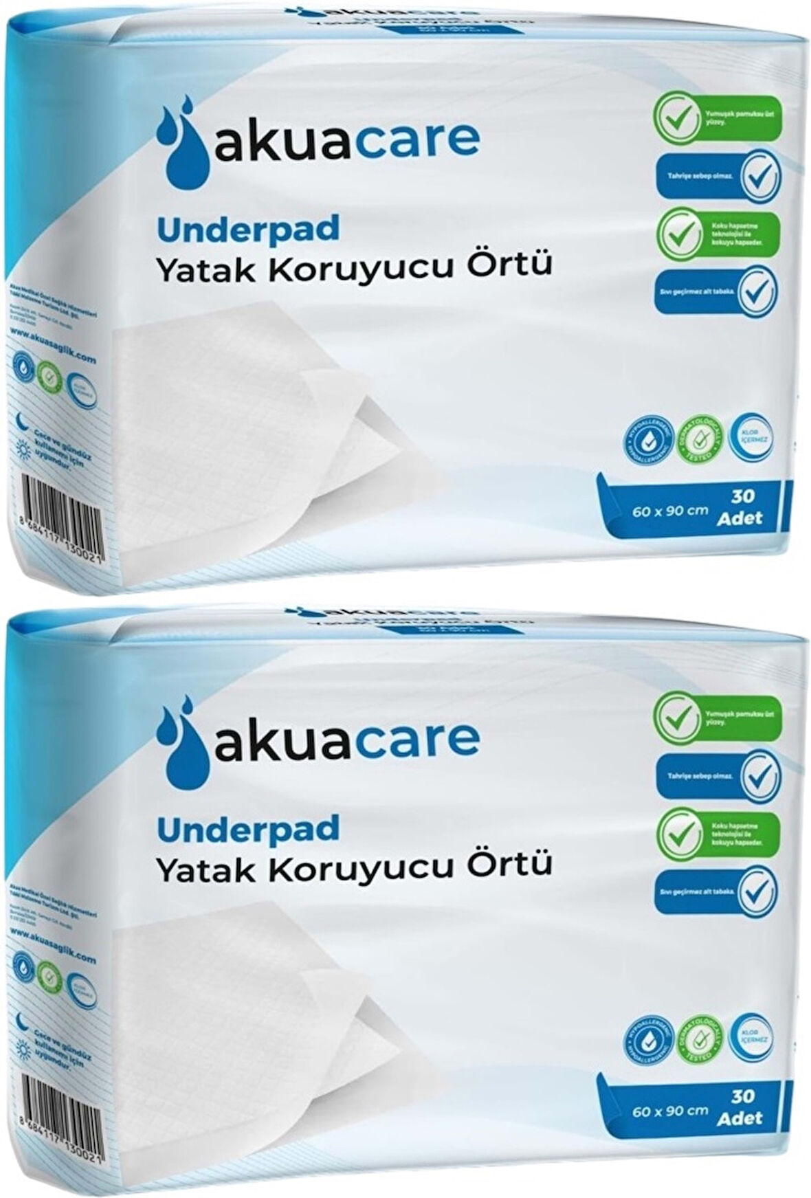 Akuacare Hasta Alt Açma Yatak Koruyucu Örtü 60*90 CM 60 Adet (2PK*30)