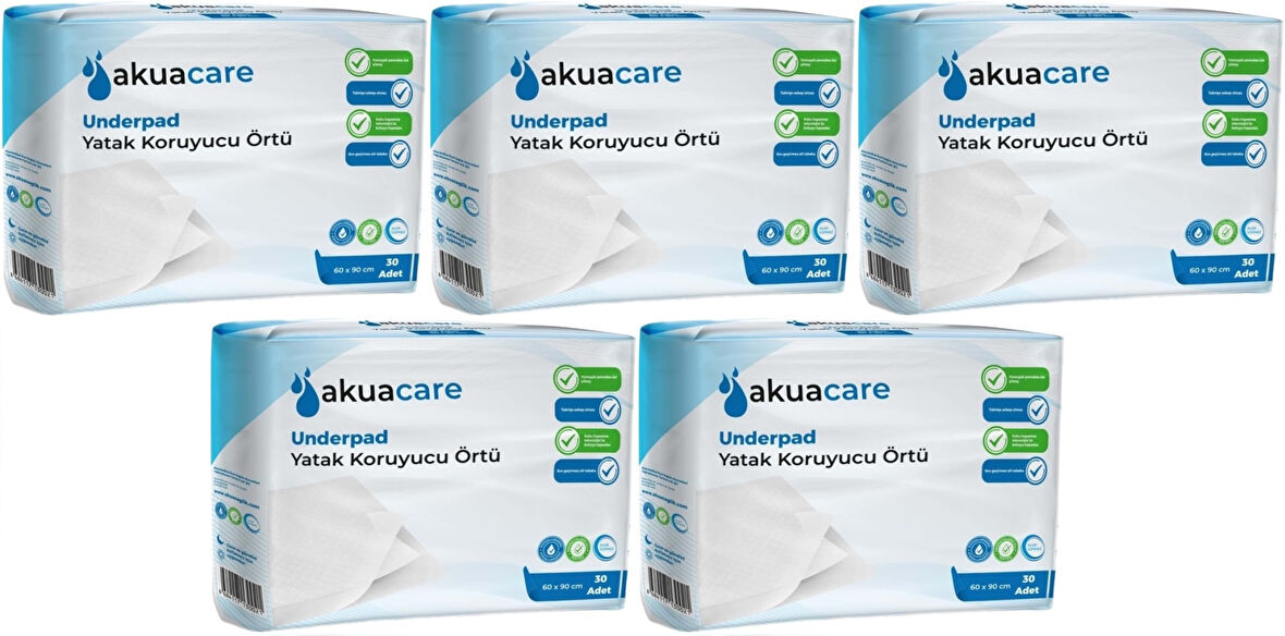 Akuacare Hasta Alt Açma Yatak Koruyucu Örtü 60*90 CM 150 Adet (5PK*30)