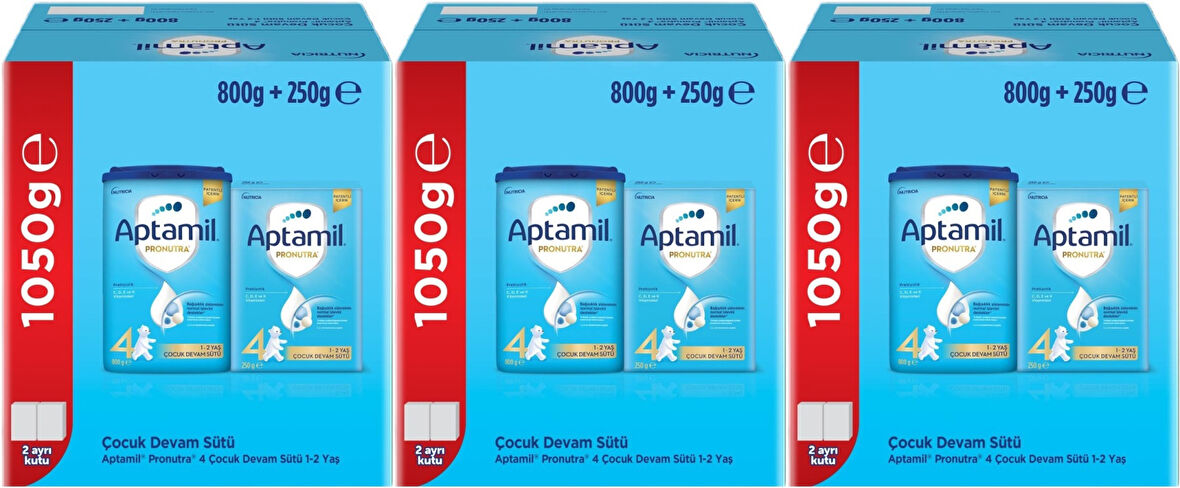 Nutrıcıa Aptamil Pronutra 800GR+250GR Toplam: 1050GR Devam Sütü No:4 (1 Yaş ve Üzeri) (3 Lü Set)