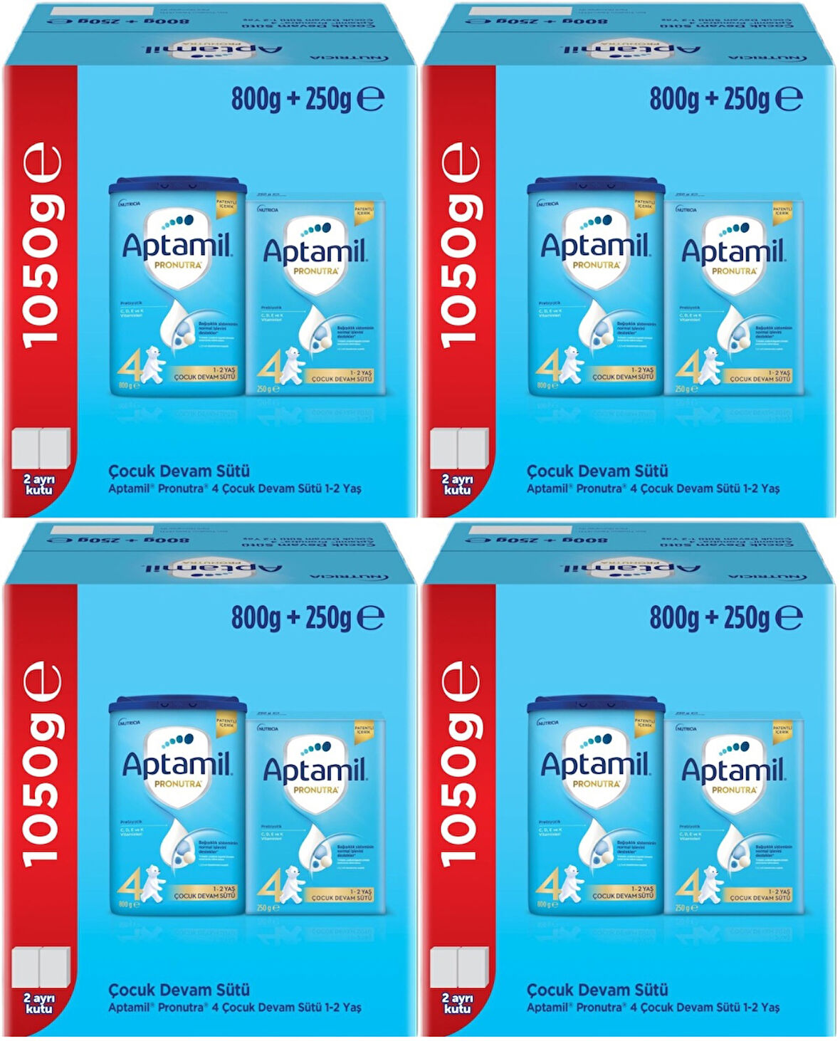 Nutrıcıa Aptamil Pronutra 800GR+250GR Toplam: 1050GR Devam Sütü No:4 (1 Yaş ve Üzeri) (4 Lü Set)