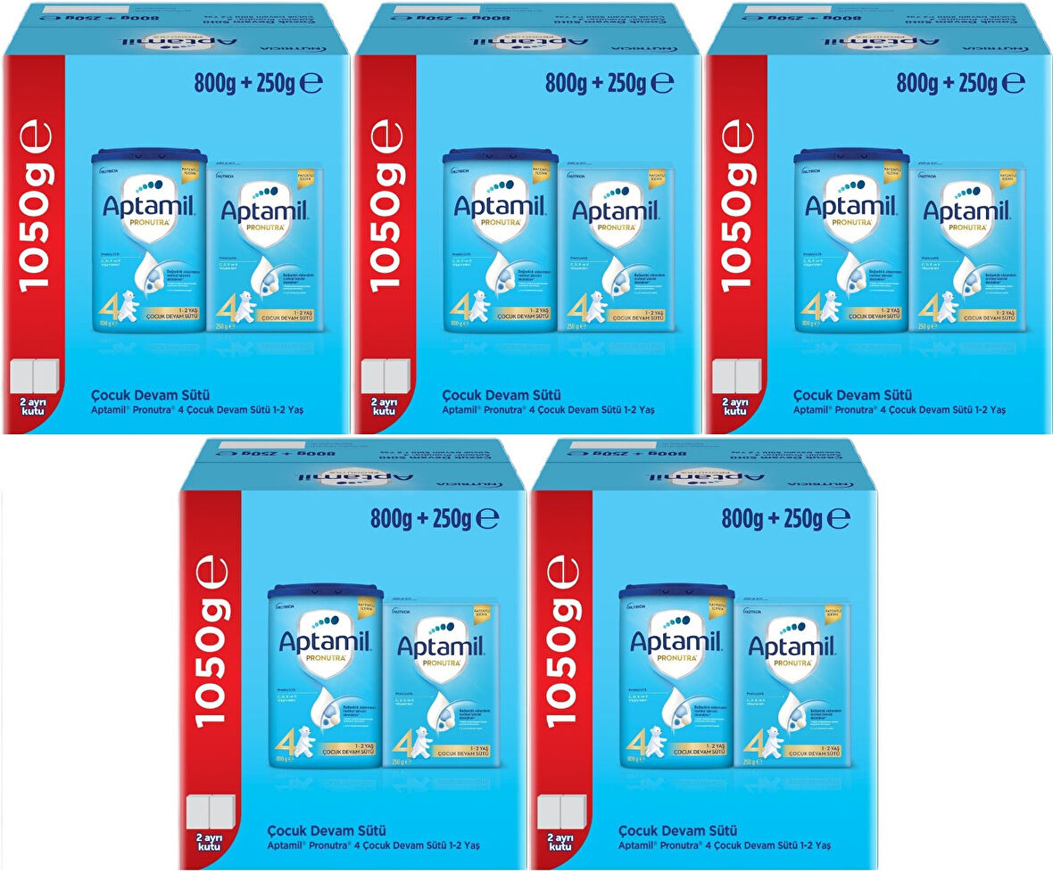Nutrıcıa Aptamil Pronutra 800GR+250GR Toplam: 1050GR Devam Sütü No:4 (1 Yaş ve Üzeri) (5 Li Set)