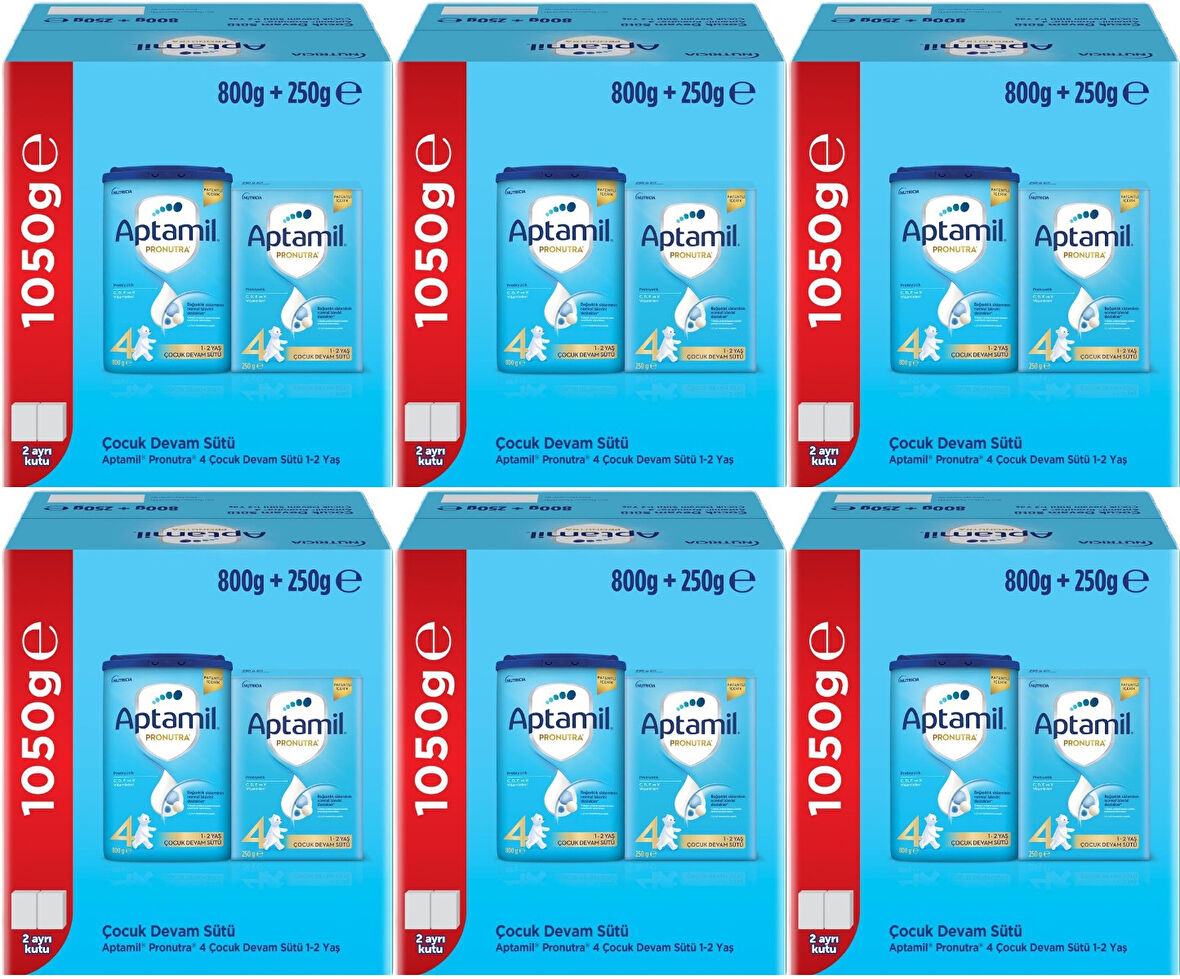 Nutrıcıa Aptamil Pronutra 800GR+250GR Toplam: 1050GR Devam Sütü No:4 (1 Yaş ve Üzeri) (6 Lı Set)