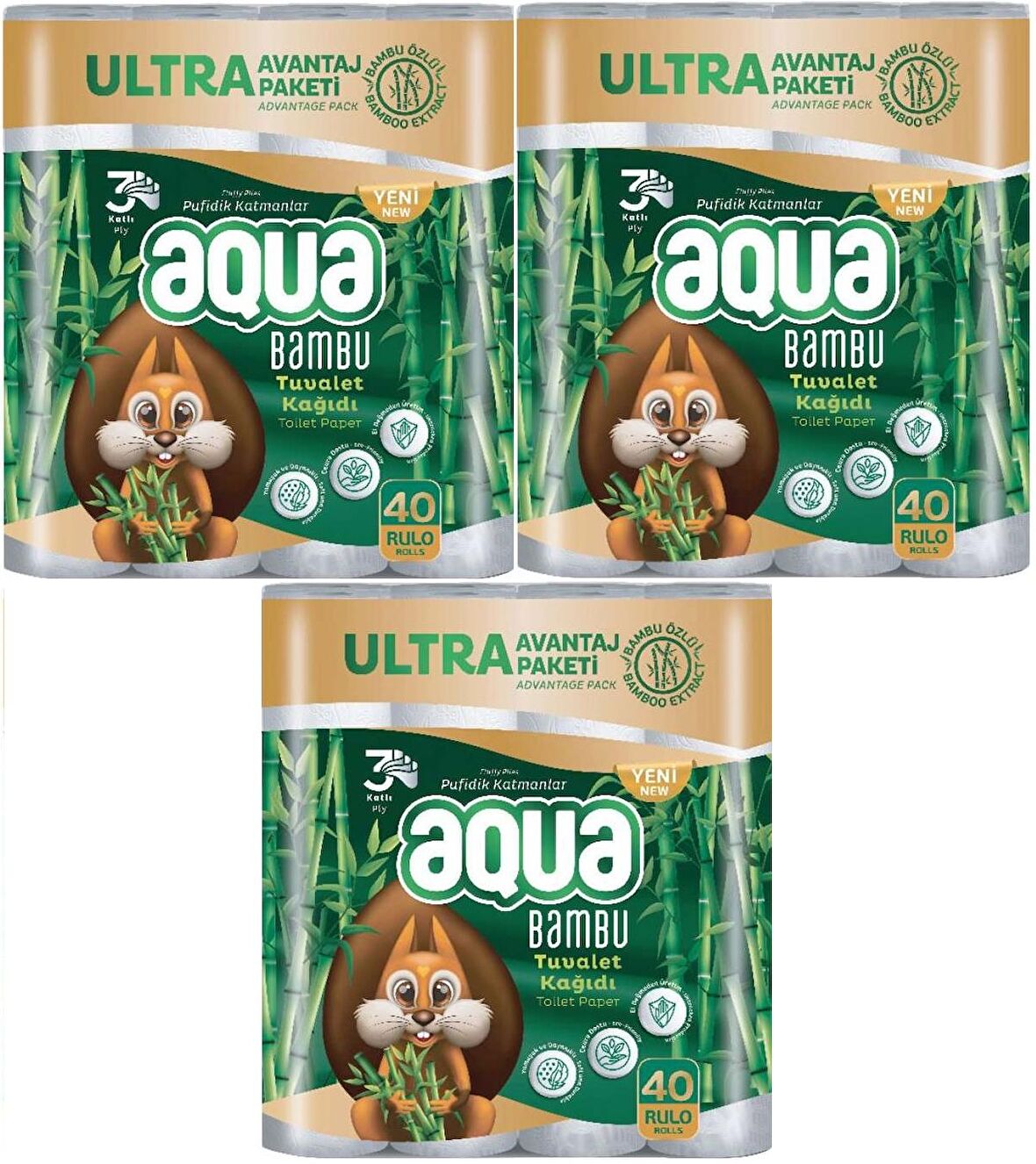 Aqua Tuvalet Kağıdı 3 Katlı 120 Li Set Bambu Ultra Avantaj Pk (3PK*40)