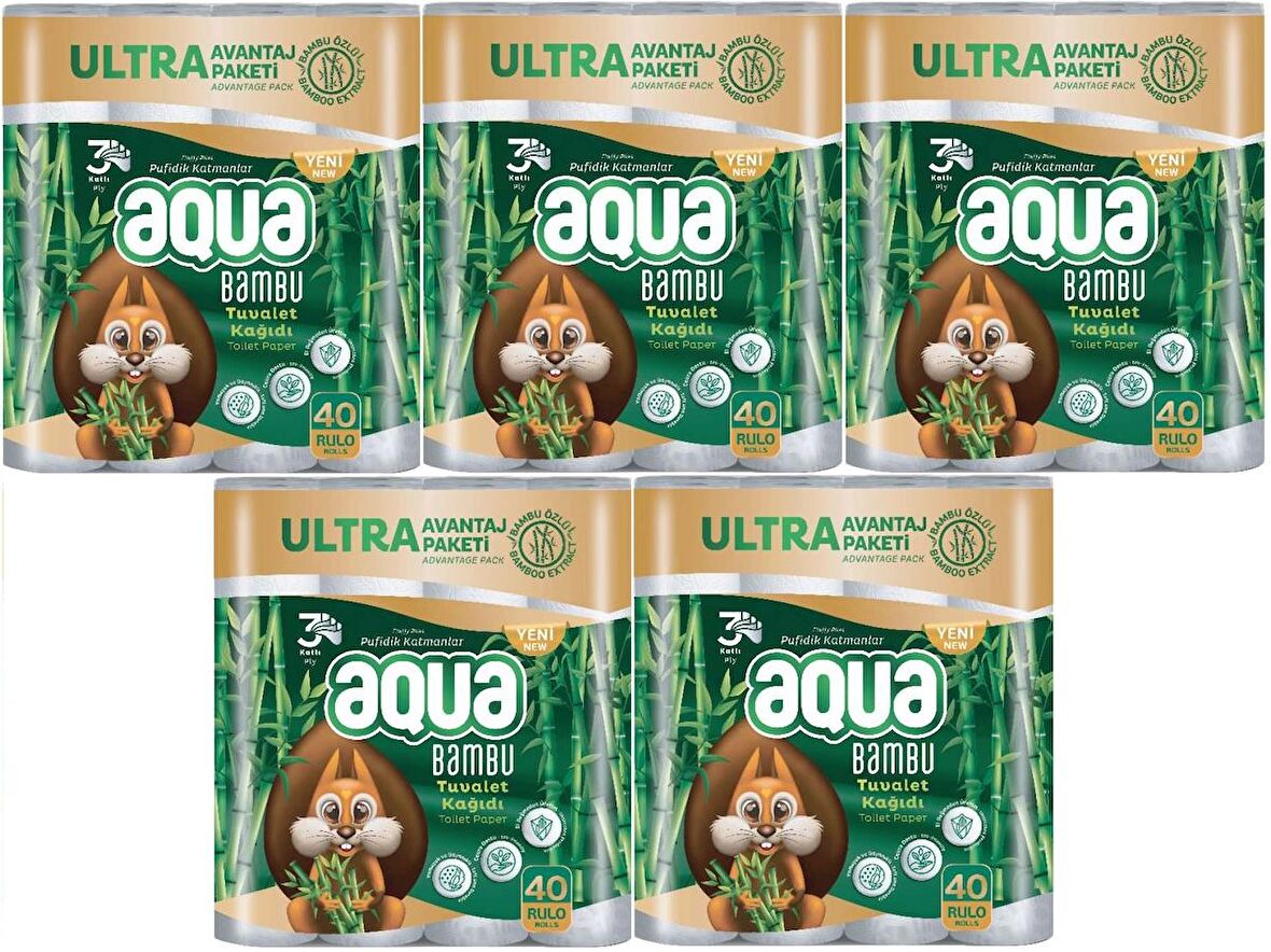 Aqua Tuvalet Kağıdı 3 Katlı 200 Lü Set Bambu Ultra Avantaj Pk (5PK*40)