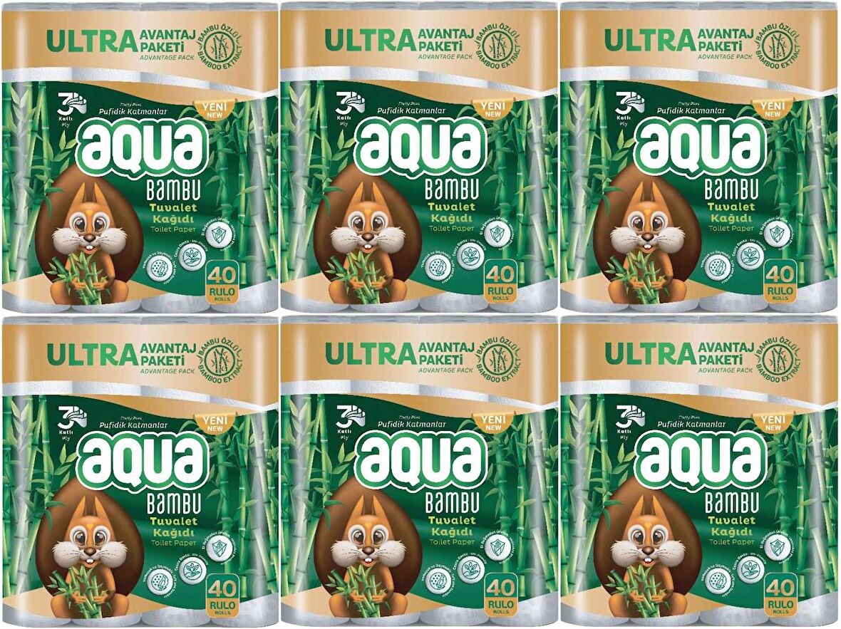 Aqua Tuvalet Kağıdı 3 Katlı 240 Lı Set Bambu Ultra Avantaj Pk (6PK*40)