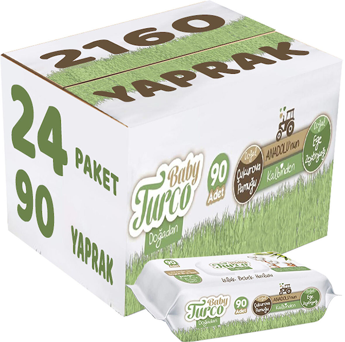Baby Turco Islak Havlu Mendil Yenidoğan 90 Yaprak Doğadan 24 Lü Set 2160 Yaprak Plastik Kapaklı