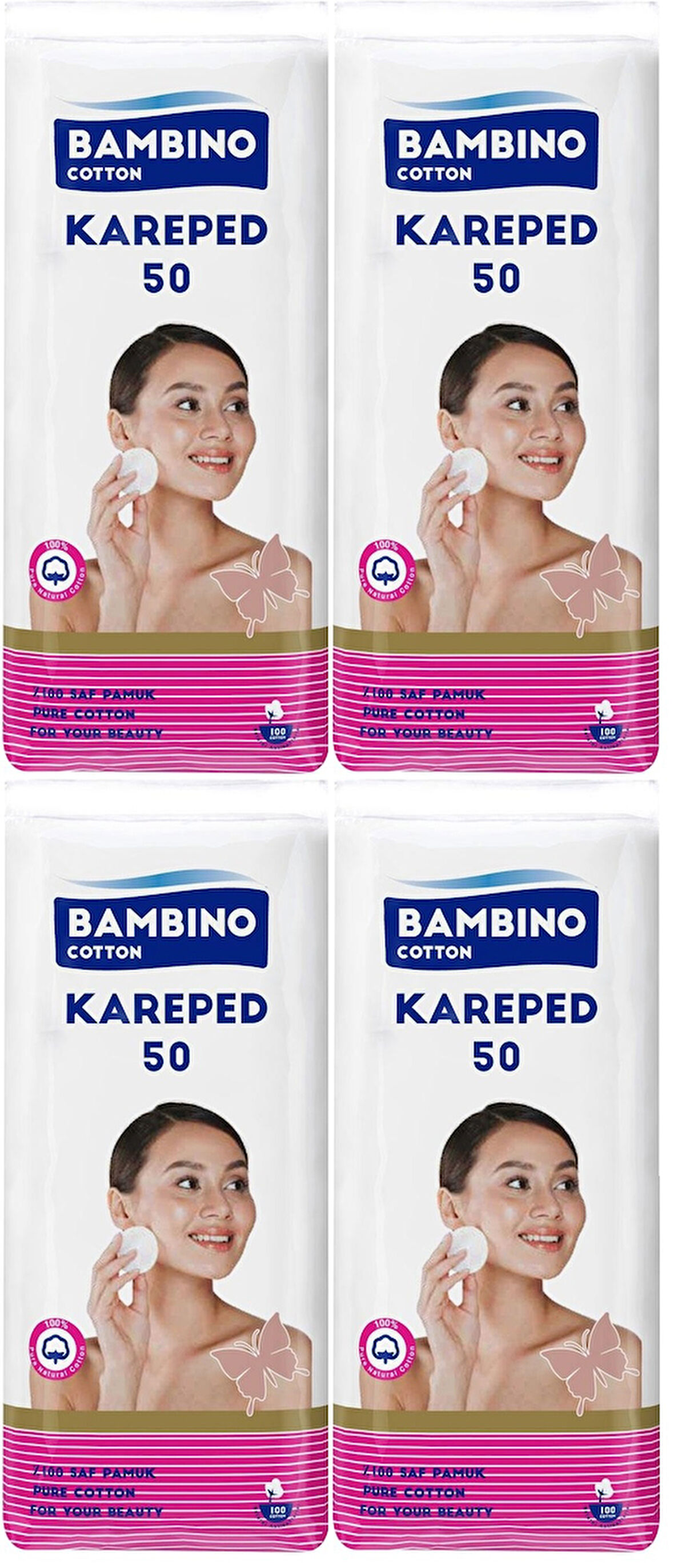 Bambino Cotton Kare Makyaj ve Bebek Temizleme Pamuğu 200 Adet (Kare En-Boy 7CM) (4PK*50)