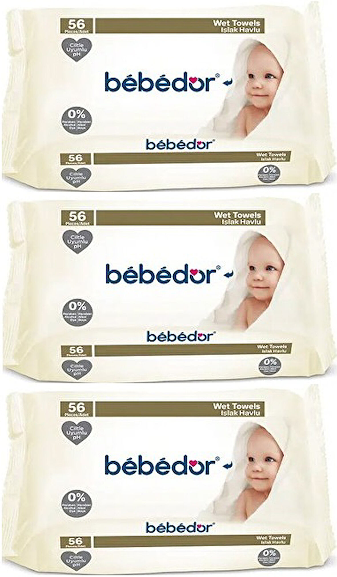 Bebedor Islak Havlu Mendil Klasik 56 Yaprak 3 Lü Set (168 Yaprak)