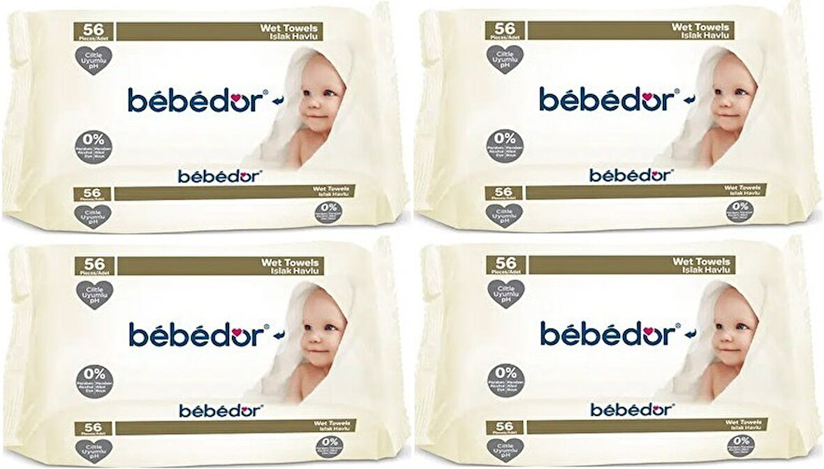Bebedor Islak Havlu Mendil Klasik 56 Yaprak 4 Lü Set (224 Yaprak)