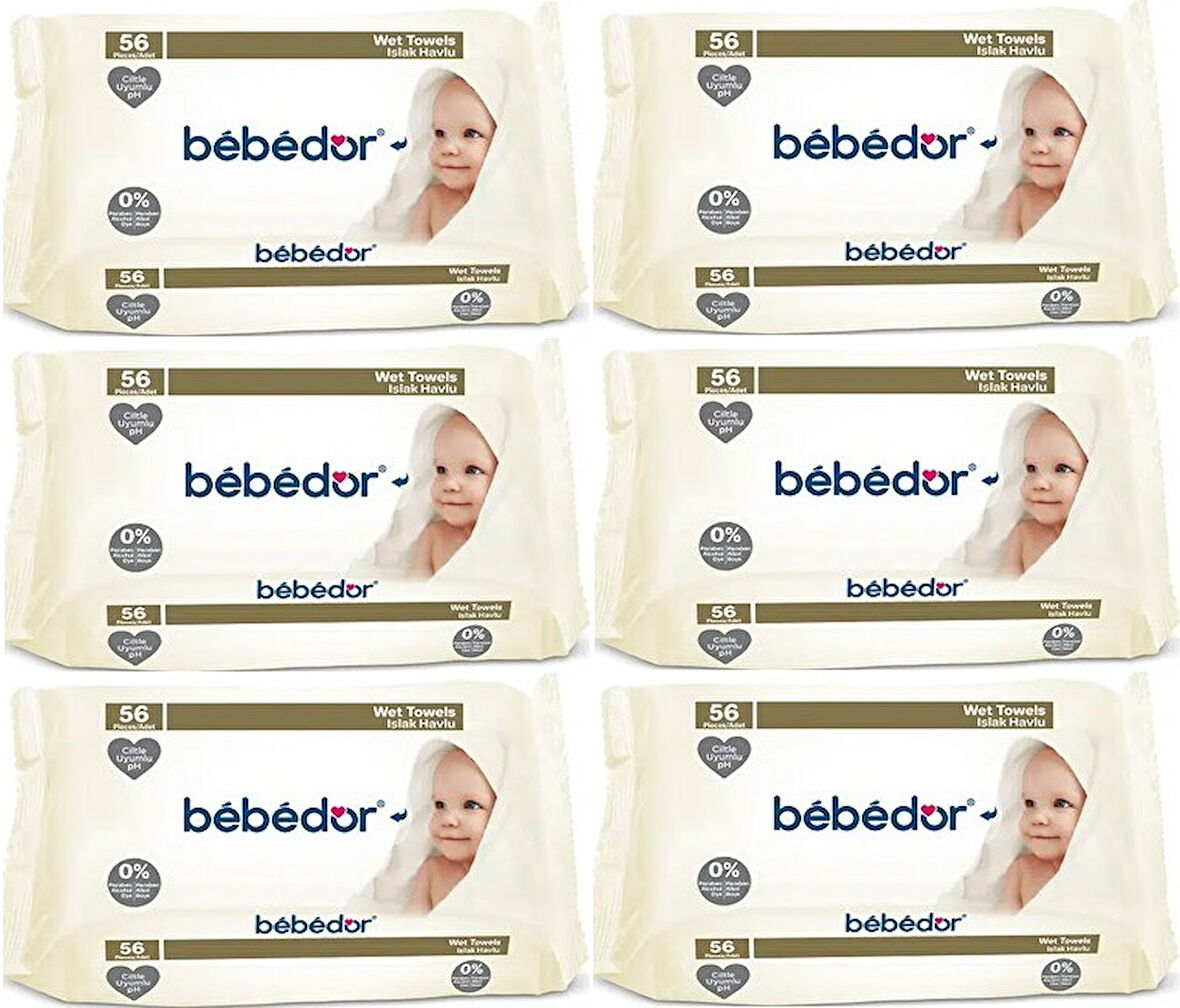 Bebedor Islak Havlu Mendil Klasik 56 Yaprak 6 Lı Set (336 Yaprak)