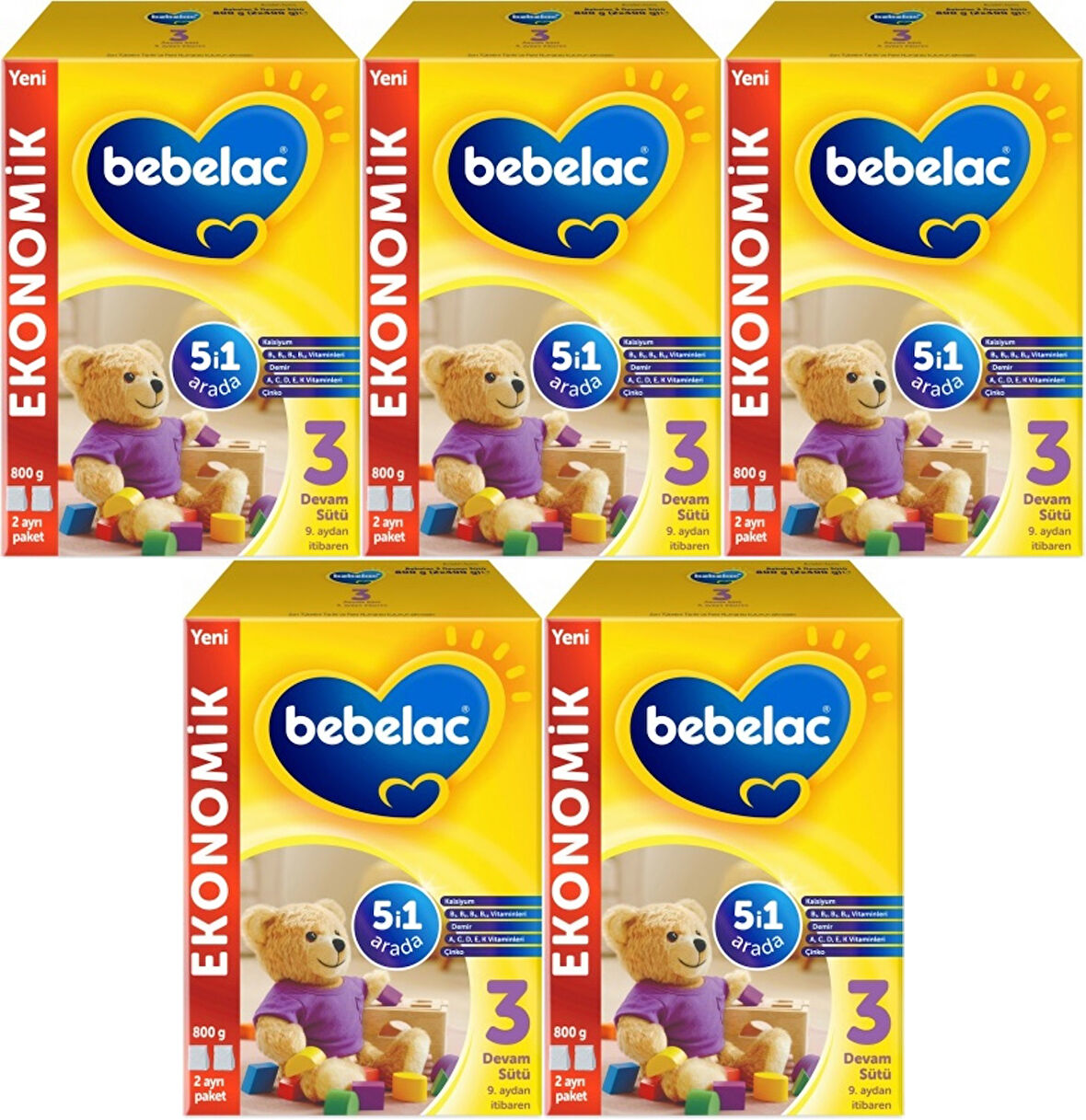 Bebelac 800GR No:3 Devam Sütü (9-12 Ay) (5 Li Set)