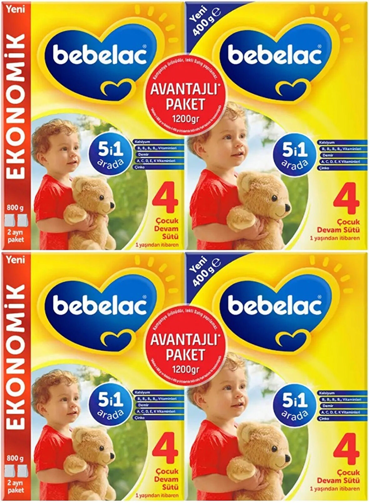 Bebelac 1200GR (800GR+400GR) No:4 Devam Sütü (1+ Yaş) Avantaj Pk (2 Li Set)