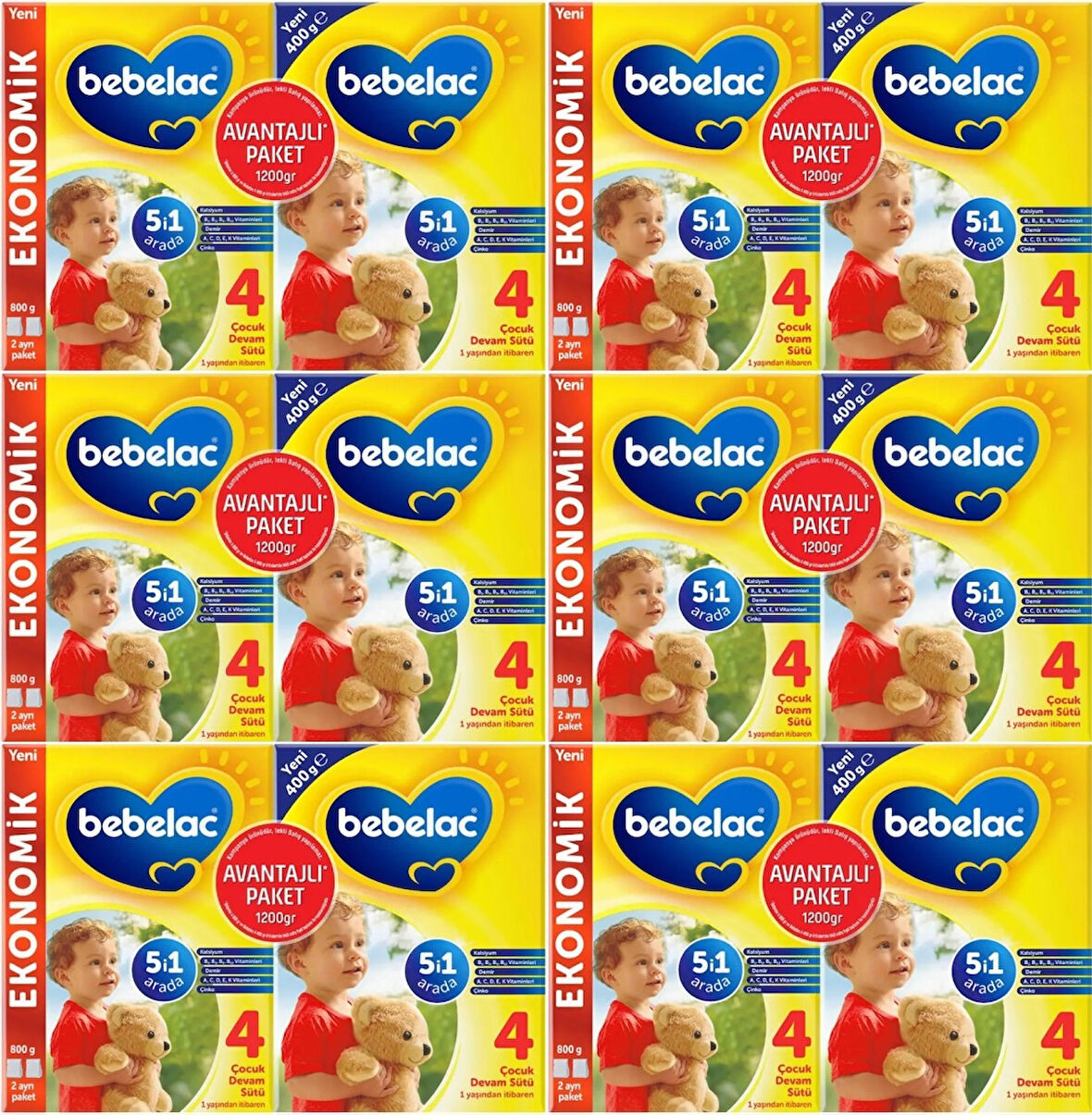 Bebelac 1200GR (800GR+400GR) No:4 Devam Sütü (1+ Yaş) Avantaj Pk (6 Lı Set)