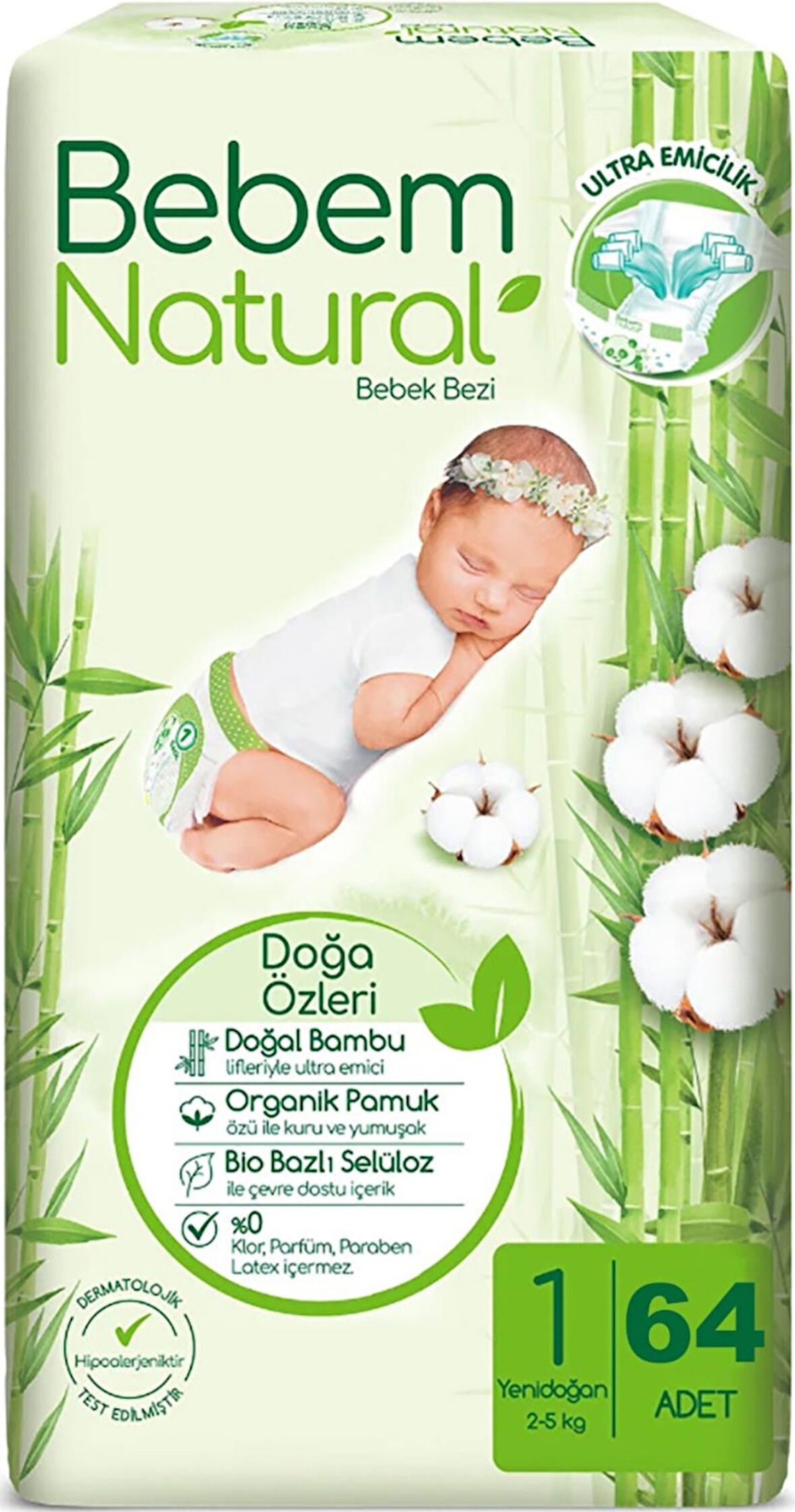 Bebem Bebek Bezi Natural Beden:1 (2-5Kg) Yenidoğan 384 Adet Ekstra Fırsat Pk