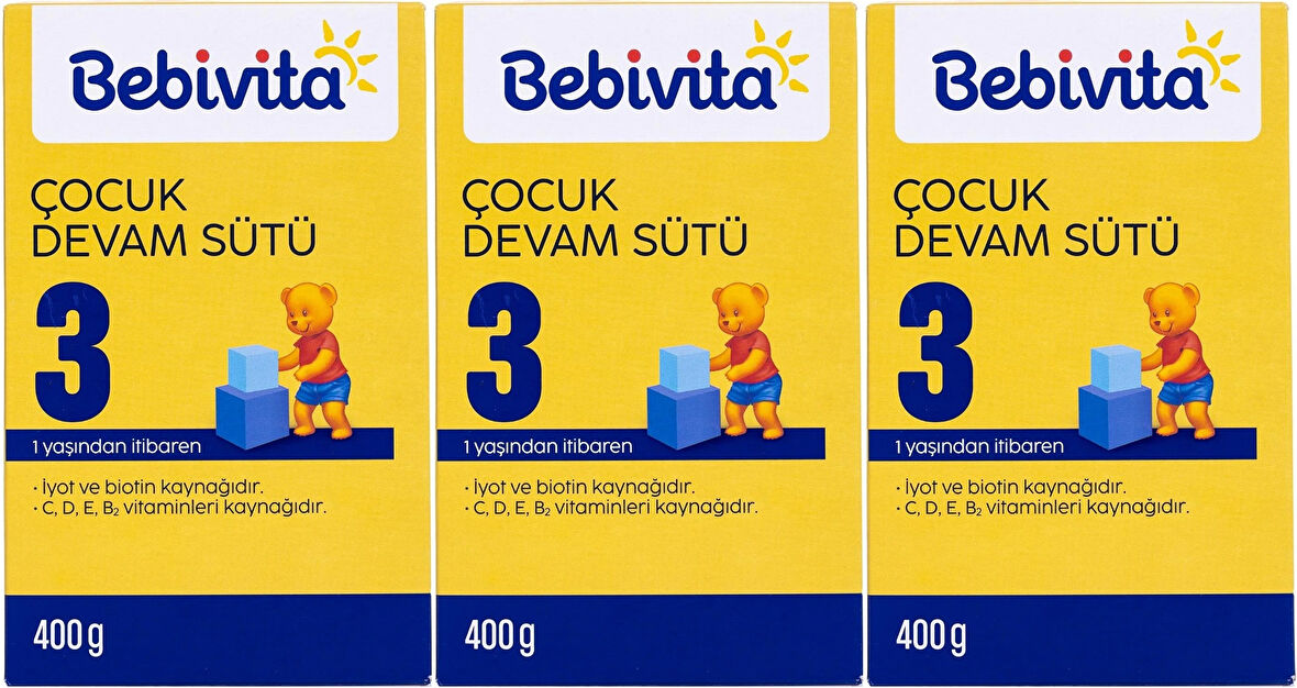 Bebivita Bebek Sütü 400GR No:3 (1 Yaşından İtibaren) (3 Lü Set)