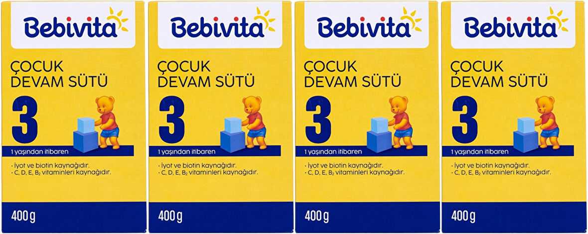Bebivita Bebek Sütü 400GR No:3 (1 Yaşından İtibaren) (4 Lü Set)