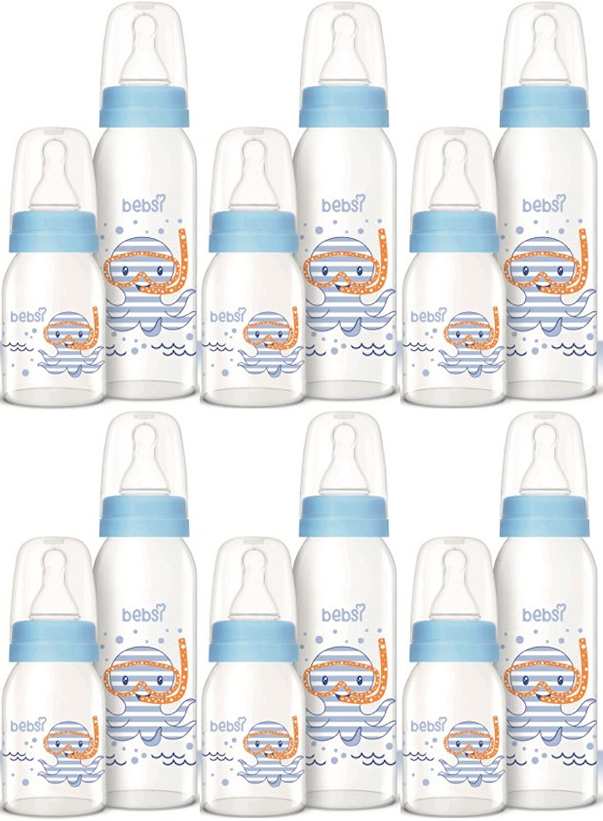 Bebsi Cam Biberon Seti Mavi (250ML+125ML) (6 Lı Set)