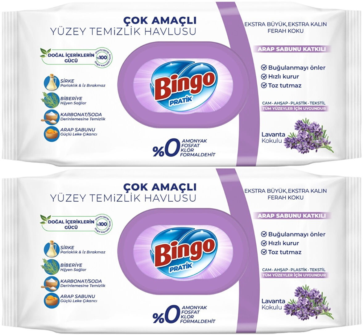 Bingo Clean Yüzey Temizlik Havlusu 96 Yaprak Lavanta Kokulu Plastik Kapaklı (2 Li Set) 192 Yaprak