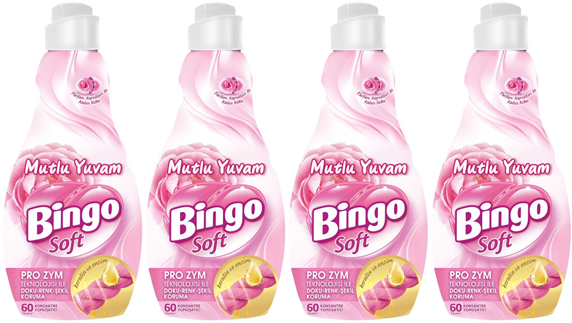 Bingo Soft Çamaşır Yumuşatıcı Konsantre 1440ML Mutlu Yuvam (4 Lü Set)