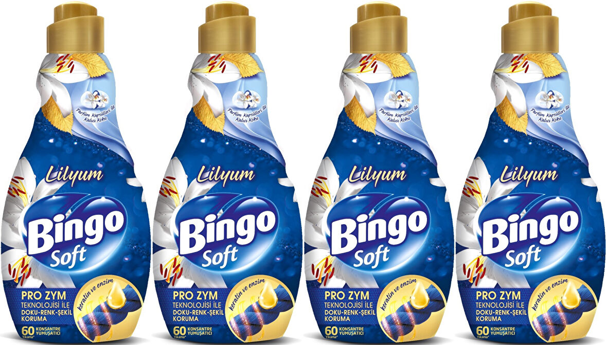 Bingo Soft Çamaşır Yumuşatıcı Konsantre 1440ML Lilyum (4 Lü Set)