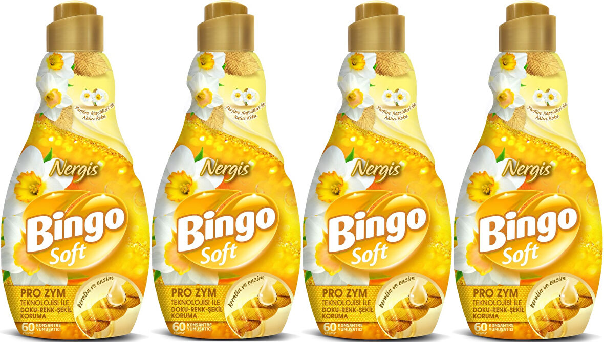 Bingo Soft Çamaşır Yumuşatıcı Konsantre 1440ML Nergis (4 Lü Set)