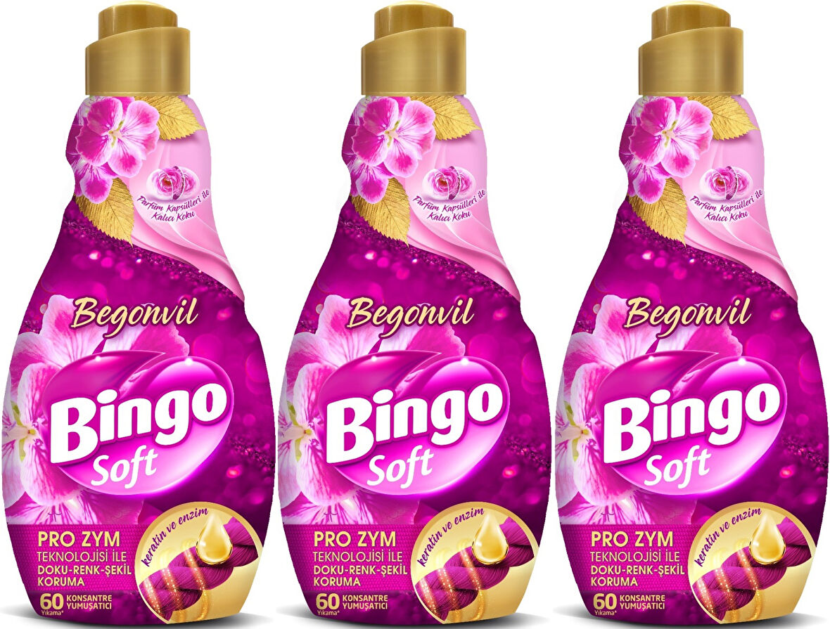 Bingo Soft Çamaşır Yumuşatıcı Konsantre 1440ML Begonvil (3 Lü Set)