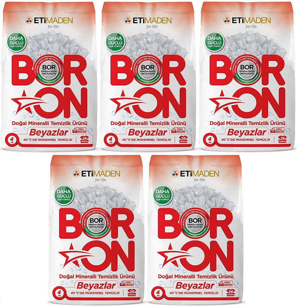 Boron Matik Toz Çamaşır Deterjanı 20KG Doğal Mineralli (5Pk*4Kg) (Beyazlar İçin)