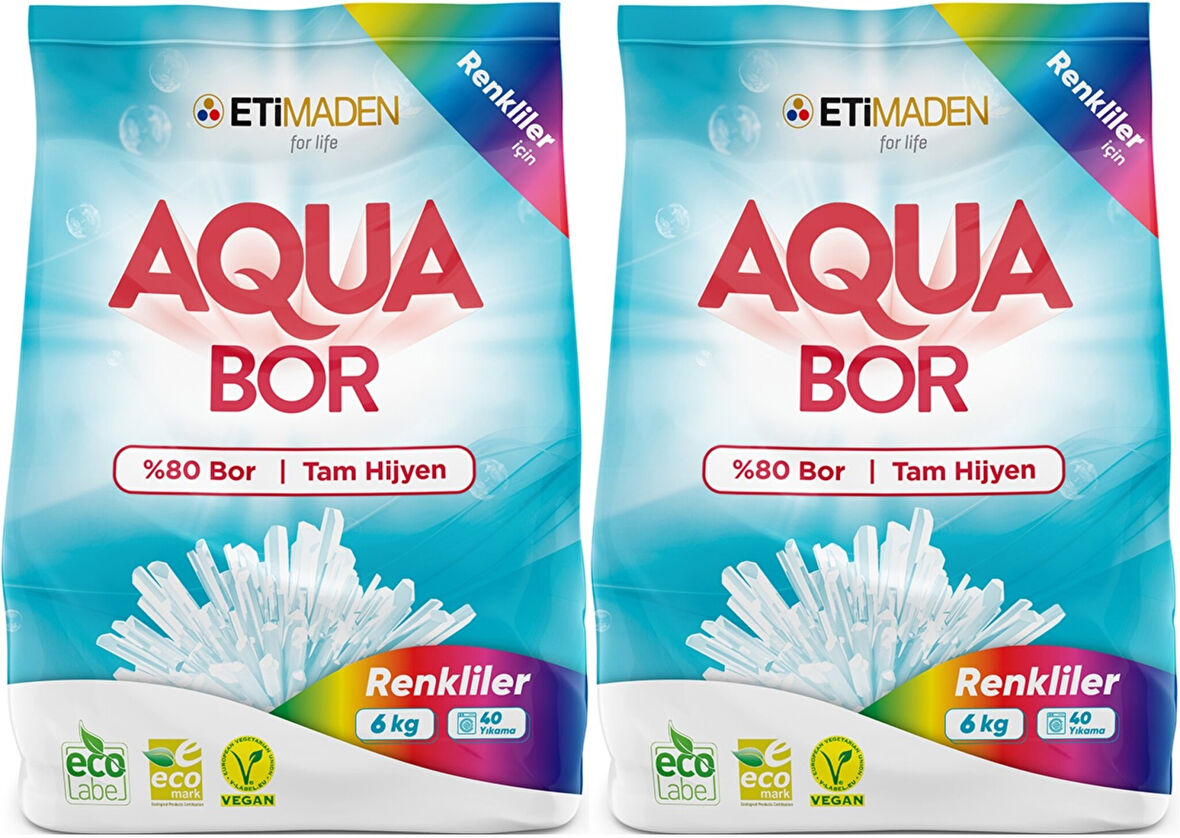 Boron AquaBor Matik Toz Çamaşır Deterjanı 12KG (Renkliler İçin) 80 Yıkama (2PK*6KG)