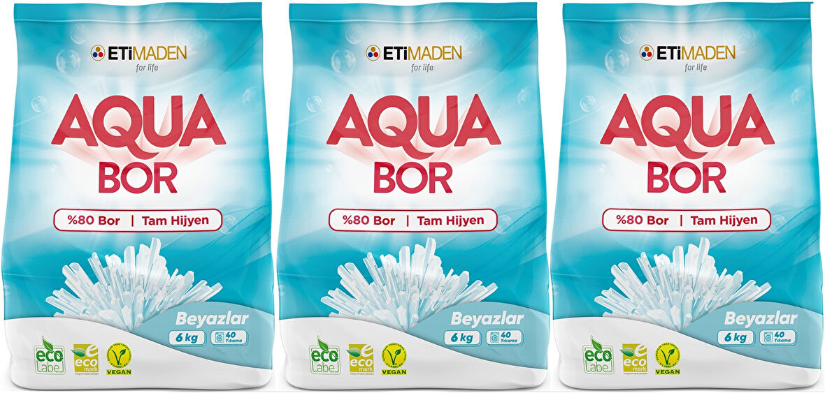 Boron AquaBor Matik Toz Çamaşır Deterjanı 18KG (Beyazlar İçin) 120 Yıkama (3PK*6KG)