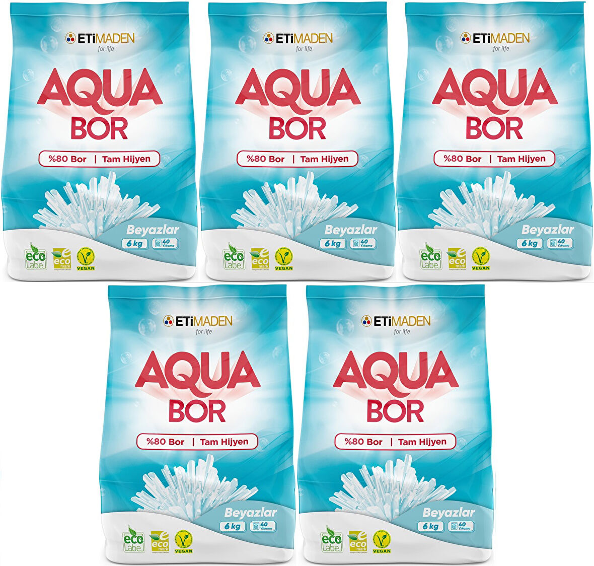 Boron AquaBor Matik Toz Çamaşır Deterjanı 30KG (Beyazlar İçin) 200 Yıkama (5PK*6KG)