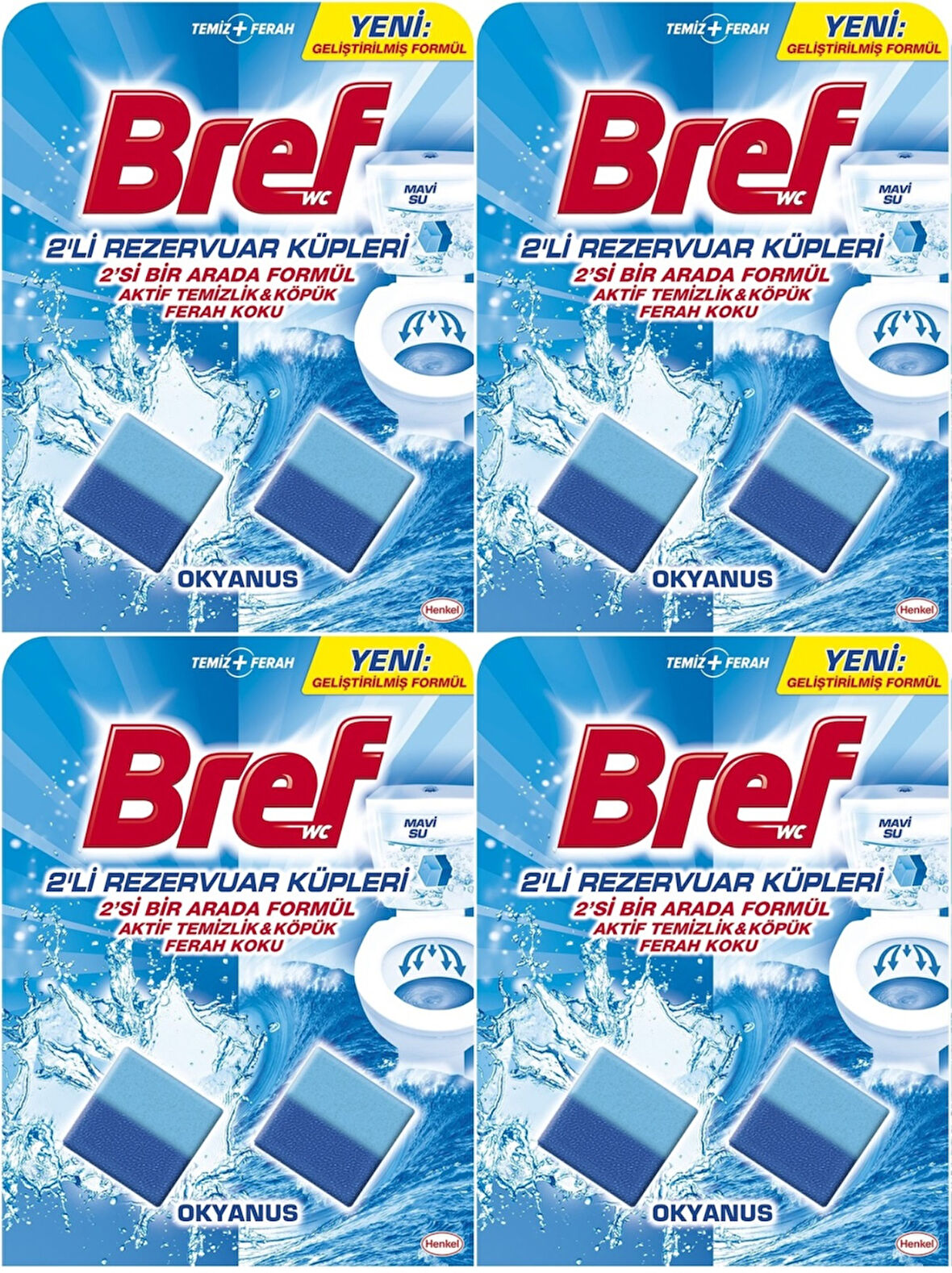 Bref Koku Giderici Jel Küpü - Okyanus (Klozet - Rezervuar - Tuvalet - Blok) (8 Li Set) (4PK*2)