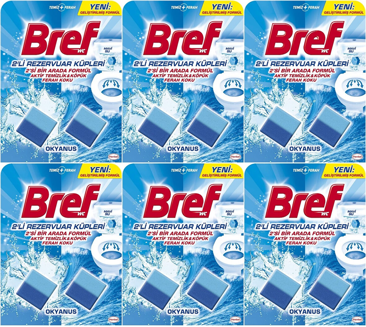 Bref Koku Giderici Jel Küpü - Okyanus (Klozet - Rezervuar - Tuvalet - Blok) (12 Li Set) (6PK*2)