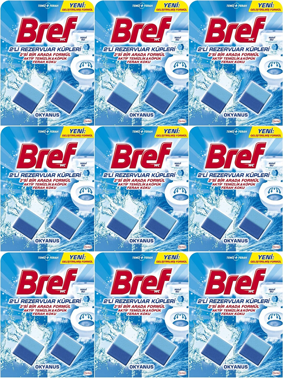 Bref Koku Giderici Jel Küpü - Okyanus (Klozet - Rezervuar - Tuvalet - Blok) (18 Li Set) (9PK*2)