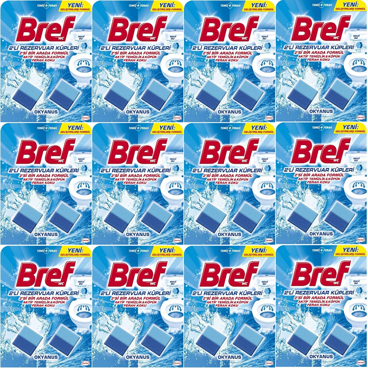 Bref Koku Giderici Jel Küpü - Okyanus (Klozet - Rezervuar - Tuvalet - Blok) (24 Lü Set) (12PK*2)