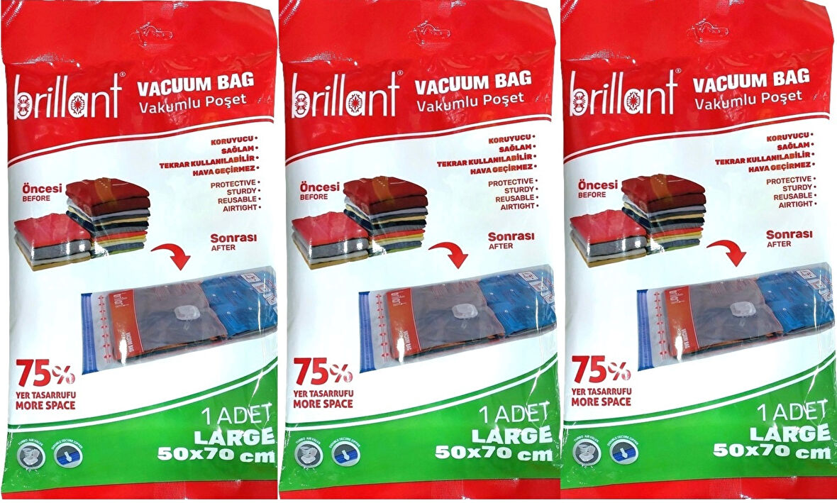 Brillant Vakumlu Poşet/Hurç 50*70CM Large (İç Adet 1) (3 Lü Set)