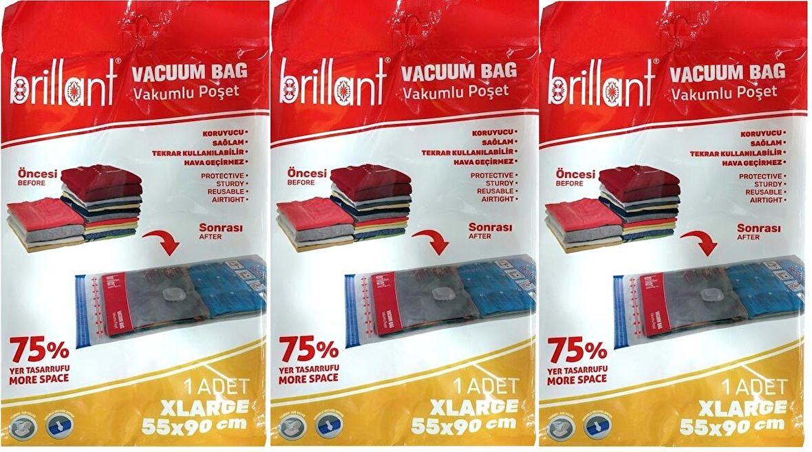 Brillant Vakumlu Poşet/Hurç 55*90CM XLarge (İç Adet 1) (3 Lü Set)