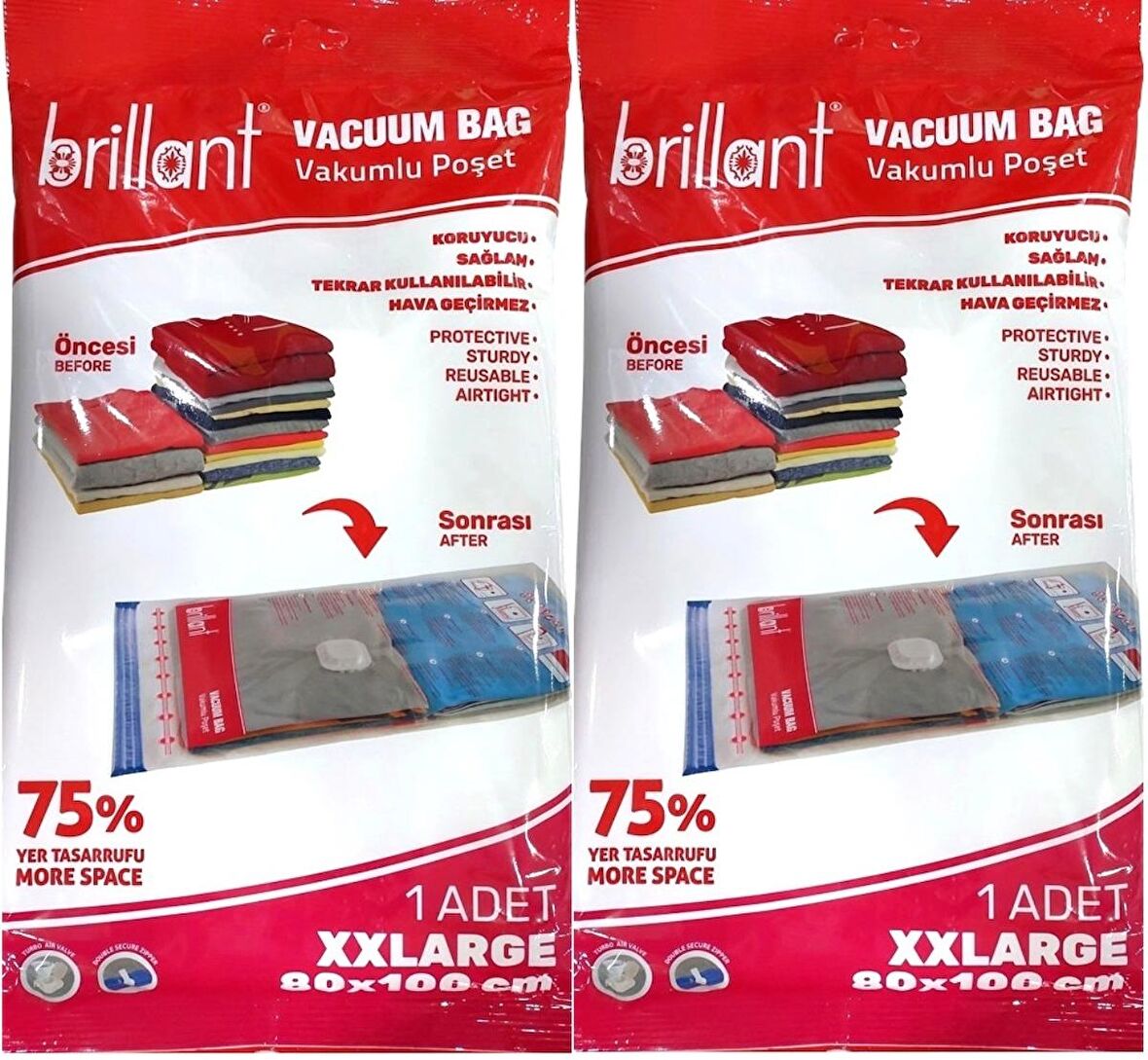 Brillant Vakumlu Poşet/Hurç 80*100CM XXLarge (İç Adet 1) (2 Li Set)