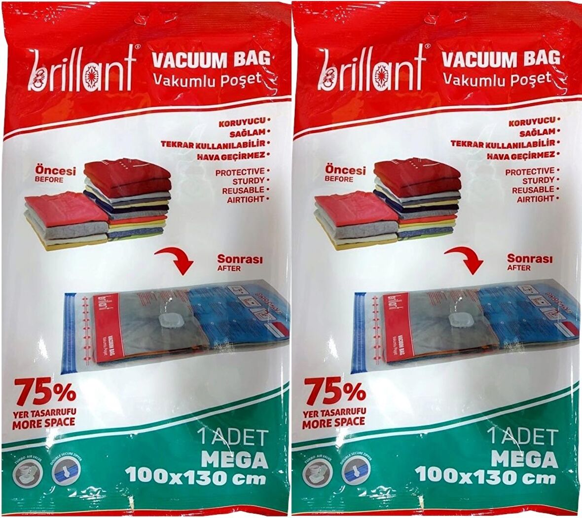 Brillant Vakumlu Poşet/Hurç 100*130CM Mega (İç Adet 1) (2 Li Set)