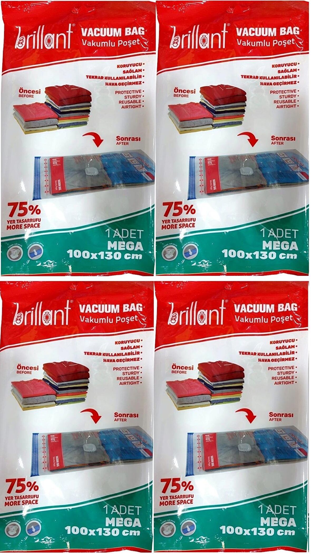 Brillant Vakumlu Poşet/Hurç 100*130CM Mega (İç Adet 1) (4 Lü Set)