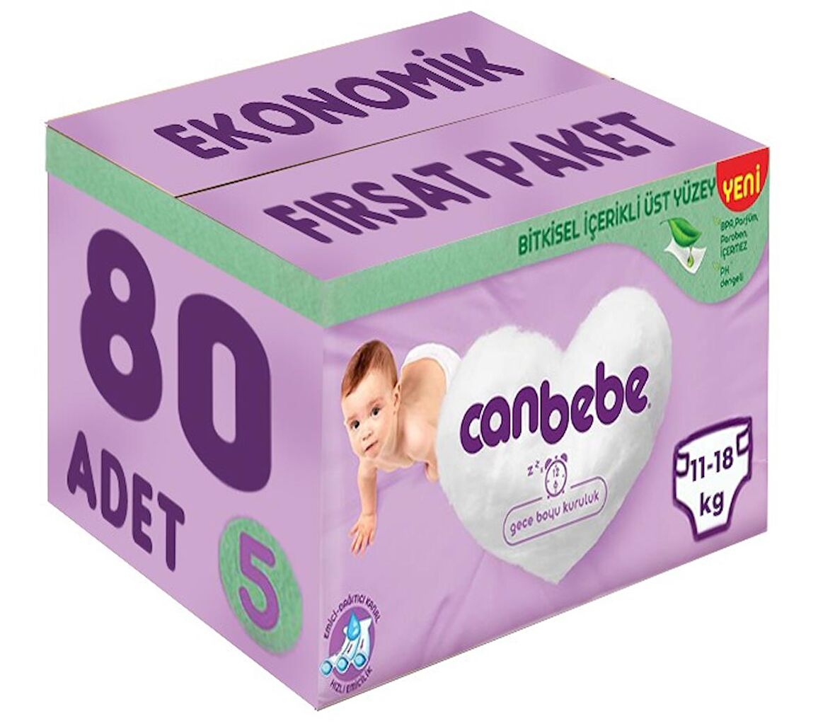 Canbebe Bebek Bezi Beden:5 (11-18Kg) Junior 80 Adet Ekonomik Fırsat Pk