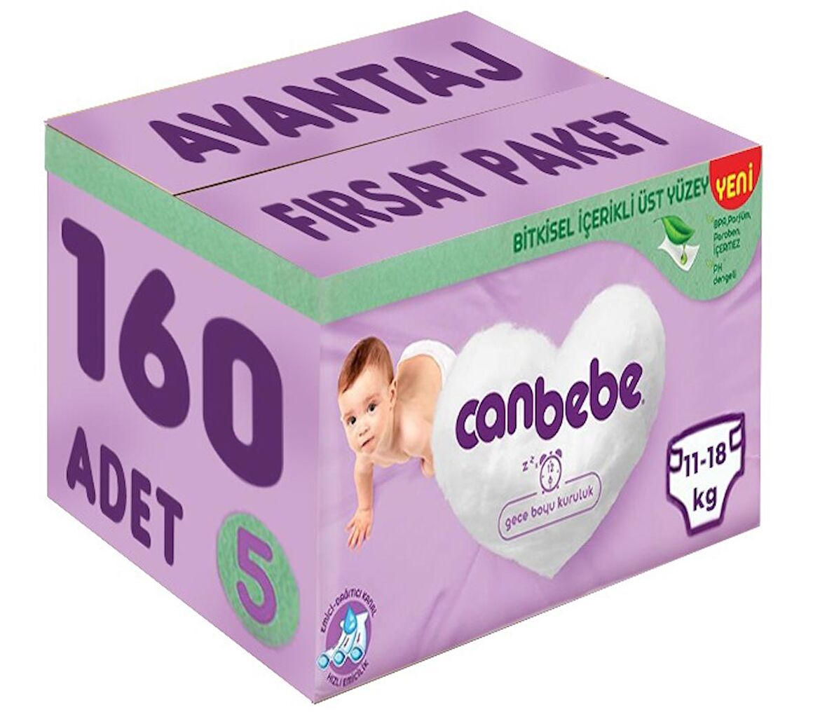 Canbebe Bebek Bezi Beden:5 (11-18Kg) Junior 160 Adet Avantaj Fırsat Pk