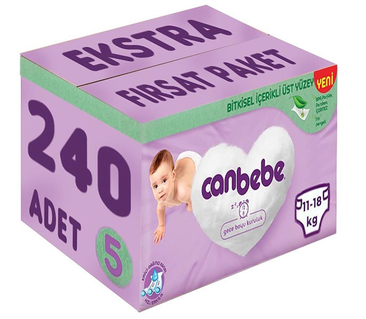 Canbebe Bebek Bezi Beden:5 (11-18Kg) Junior 240 Adet Ekstra Fırsat Pk