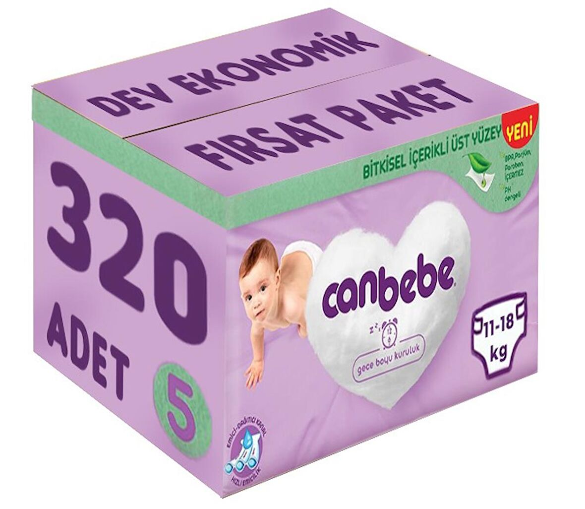 Canbebe Bebek Bezi Beden:5 (11-18Kg) Junior 320 Adet Dev Ekonomik Fırsat Pk