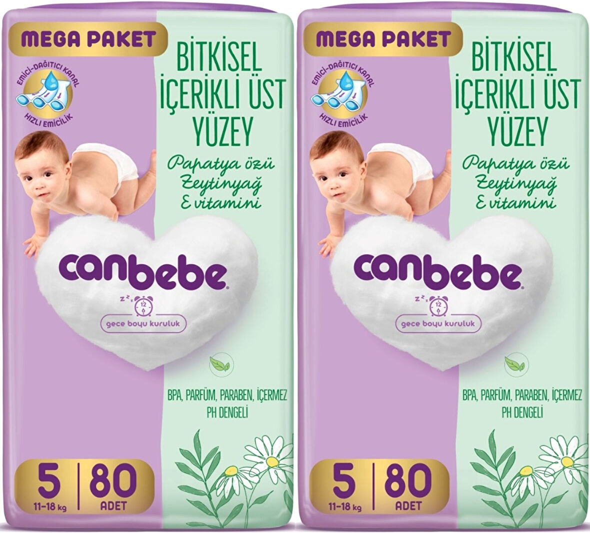 Canbebe Bebek Bezi Beden:5 (11-18KG) Junior 160 Adet Mega Ekonomik Fırsat Pk