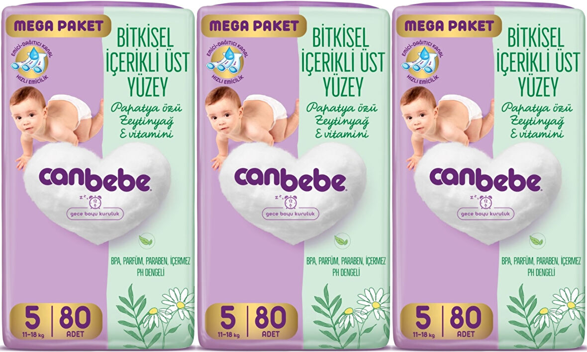 Canbebe Bebek Bezi Beden:5 (11-18KG) Junior 240 Adet Mega Aylık Fırsat Pk