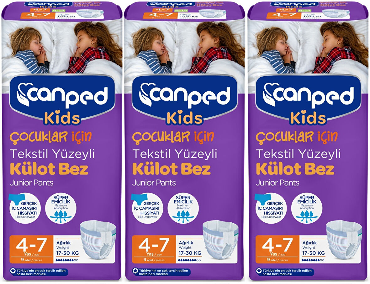 Canped Kids Çoçuklar İçin Külot Bez Tekstil Yüzeyli Yaş:4-7 (17-30Kg) 27 Adet (3Pk*9)