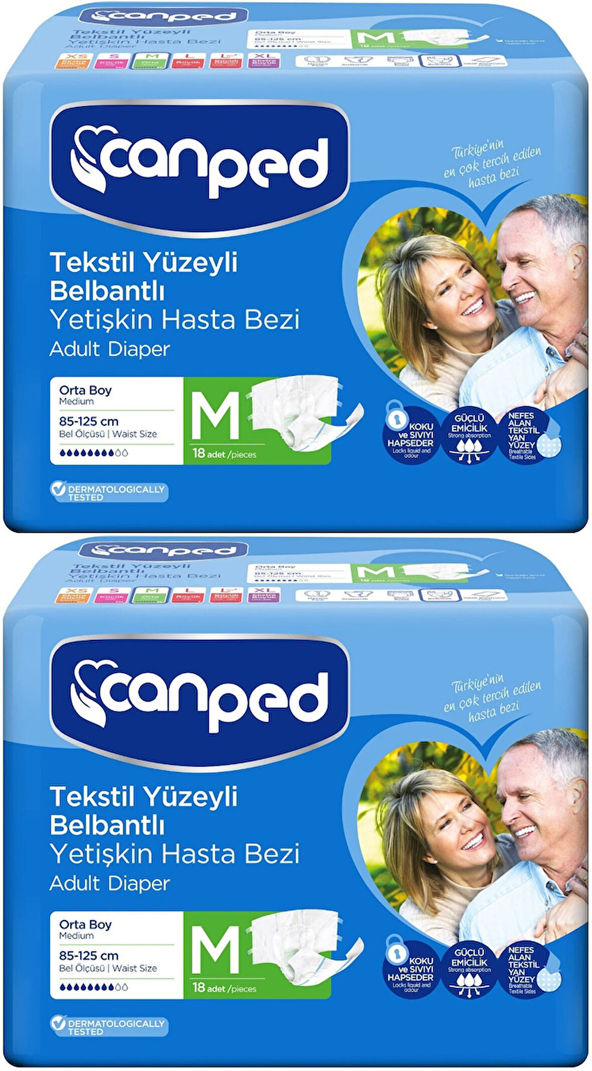 Canped Hasta Bezi Yetişkin Bel Bantlı Tekstil Yüzey M-Orta Boy 36 (2PK*18)