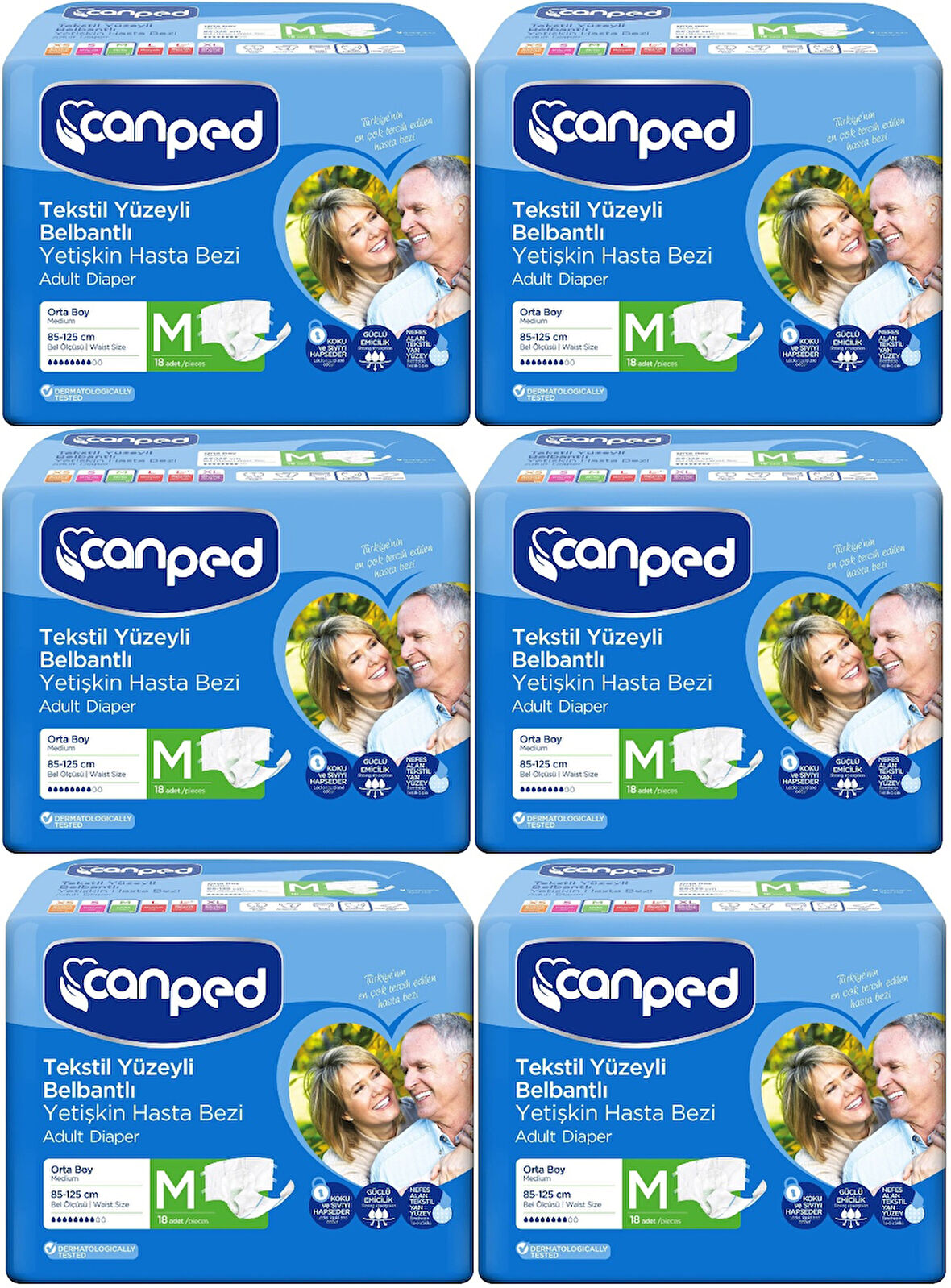 Canped Hasta Bezi Yetişkin Bel Bantlı Tekstil Yüzey M-Orta Boy 108 (6PK*18)