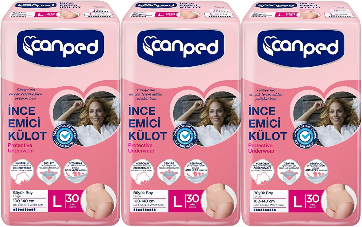 Canped Külotlu Mesane Pedi - İnce Emici Külot Büyük/Large 90 Adet (3PK*30)